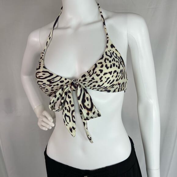 VIX by Paula Hermanny Leopard Tie Front Halter Bikini Top Size Small - Picture 1 of 8